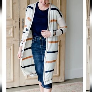 Cozy Casual open front navy, ivory, orange cardigan, size 2X/3x, GUC